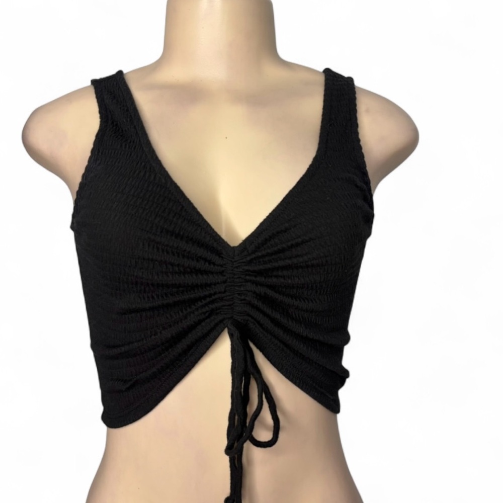 Black Ruched Tie-Front Tank Top